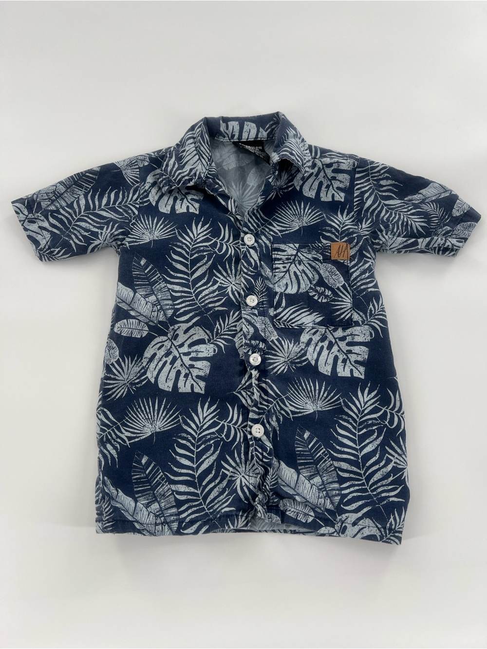 Toddler Navy Tropical Print Button-Down Shirt